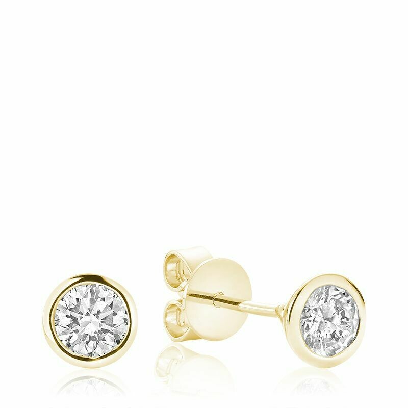Bezel &amp; Diamond Stud Earrings 0.10CTDI Yellow Gold