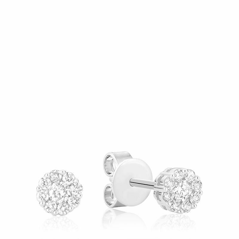 Cluster Diamond Stud Earrings 1.00CTDI White Gold