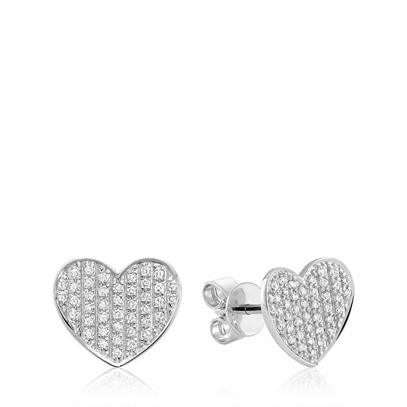 Curved Heart-Shaped Diamond Stud Earrings White Gold