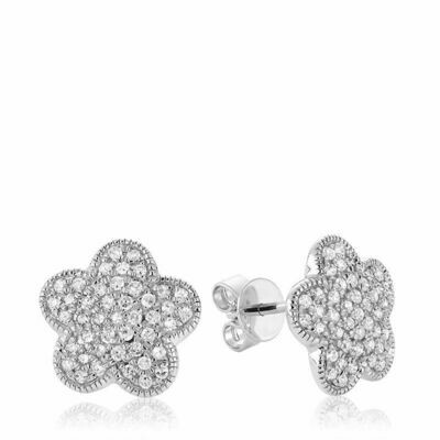 Flower Leaf Diamond Stud Earrings White Gold Flower Leaf Diamond Stud Earrings White Gold