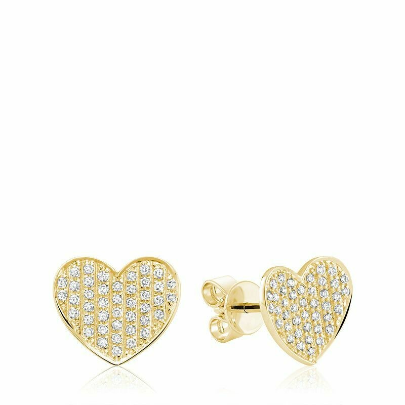 Curved Heart-Shaped Diamond Stud Earrings Yellow Gold