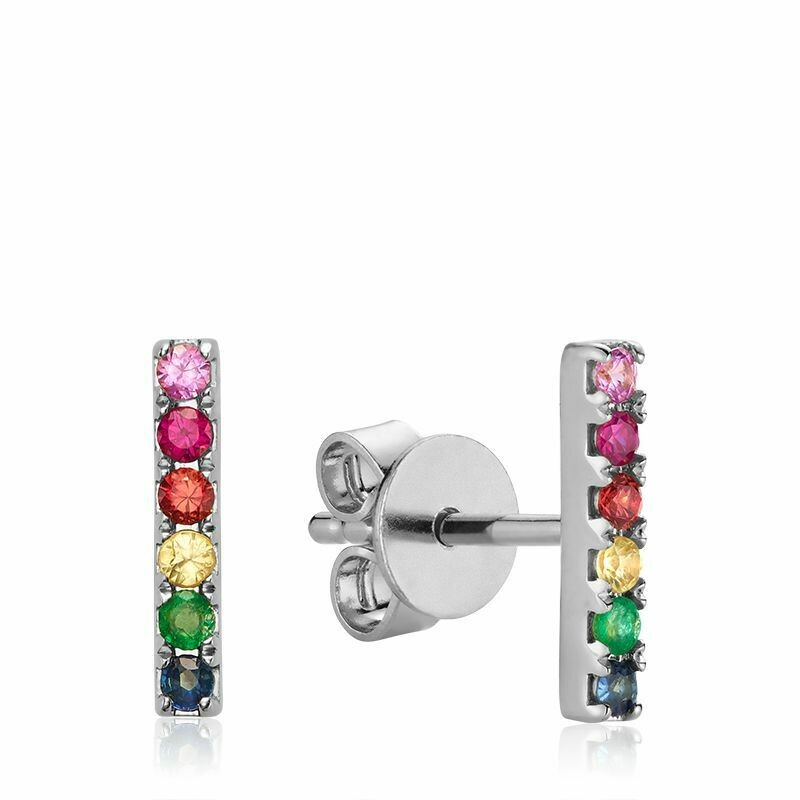 10K Gold Rainbow Bar Stud Earrings White Gold