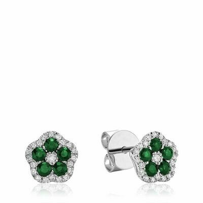 Hollow Flower Emerald & Diamond Stud Earrings Hollow Flower Emerald & Diamond Stud Earrings