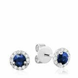 Blue Sapphire &amp; Diamond Halo Stud Earrings White Gold