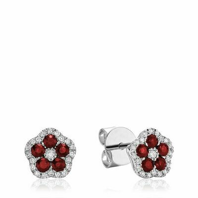 Hollow Flower Ruby & Diamond Stud Earrings Hollow Flower Ruby & Diamond Stud Earrings