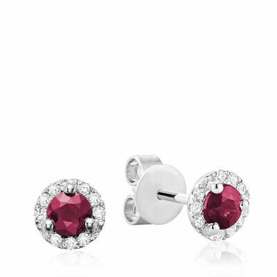 Ruby & Diamond Halo Stud Earrings White Gold Ruby & Diamond Halo Stud Earrings White Gold