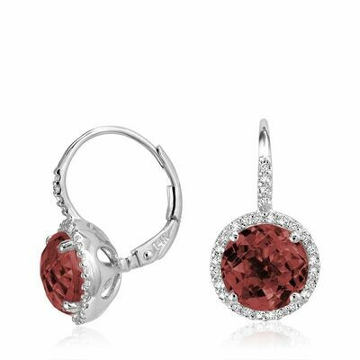 Garnet & Diamond Halo Dangle Earrings White Gold Garnet & Diamond Halo Dangle Earrings White Gold