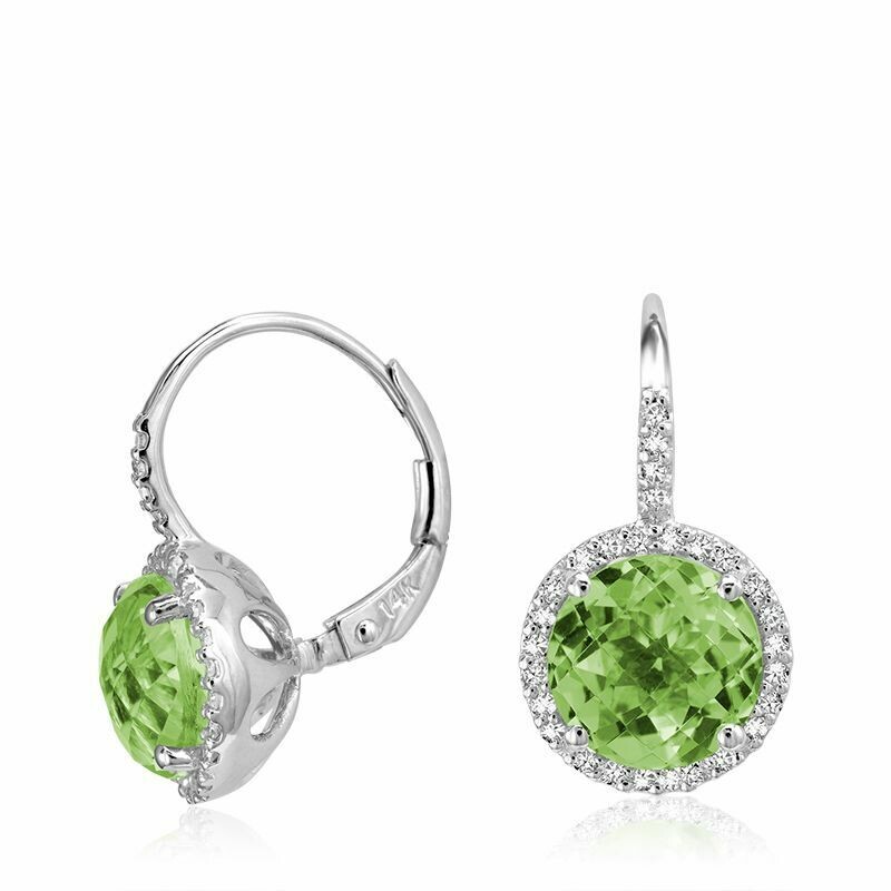 Peridot &amp; Diamond Halo Dangle Earrings White Gold