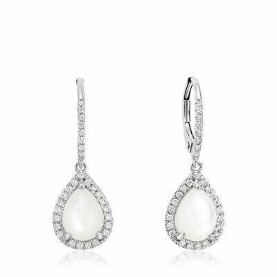 Tear Drop Mother of Pearl & Diamond Dangle Earrings White Gold Tear Drop Mother of Pearl & Diamond Dangle Earrings White Gold