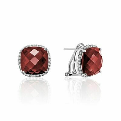 Cushion Cut Garnet & Diamond Halo Earrings White Gold Cushion Cut Garnet & Diamond Halo Earrings White Gold