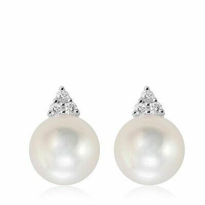 Cultured Freshwater Pearl & Diamond Stud Earrings White Gold Cultured Freshwater Pearl & Diamond Stud Earrings White Gold