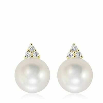 Cultured Freshwater Pearl & Diamond Stud Earrings Yellow Gold Cultured Freshwater Pearl & Diamond Stud Earrings Yellow Gold