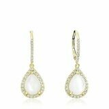 Tear Drop Mother of Pearl &amp; Diamond Dangle Earrings Yellow Gold