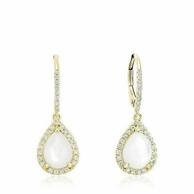 Tear Drop Mother of Pearl & Diamond Dangle Earrings Yellow Gold Tear Drop Mother of Pearl & Diamond Dangle Earrings Yellow Gold
