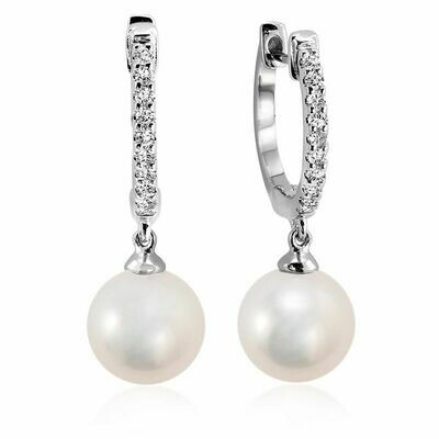 Cultured Freshwater Pearl & Diamond Dangle Earrings White Gold Cultured Freshwater Pearl & Diamond Dangle Earrings White Gold
