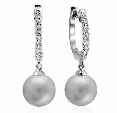Grey Pearl & Diamond Dangle Earrings White Gold Grey Pearl & Diamond Dangle Earrings White Gold