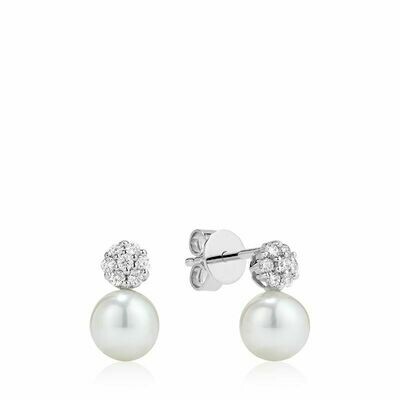 Cultured Freshwater Pearl & Diamond Stud Earrings White Gold Cultured Freshwater Pearl & Diamond Stud Earrings White Gold
