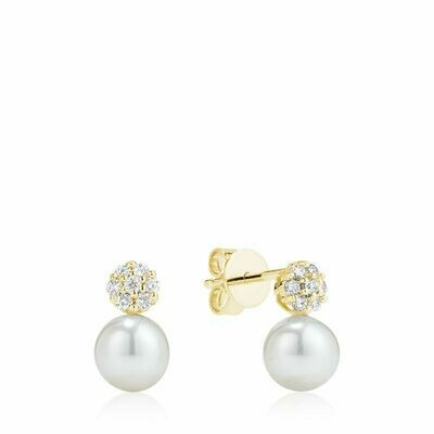 Cultured Freshwater Pearl & Diamond Stud Earrings Yellow Gold Cultured Freshwater Pearl & Diamond Stud Earrings Yellow Gold