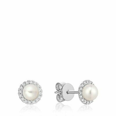 Freshwater Pearl & Diamond Earrings 5MM Pearl White Gold Freshwater Pearl & Diamond Earrings 5MM Pearl White Gold