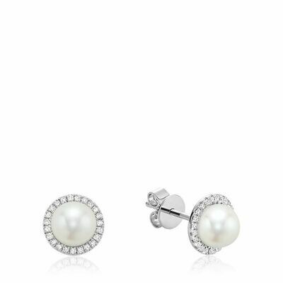 Freshwater Pearl & Diamond Earrings 6MM Pearl White Gold Freshwater Pearl & Diamond Earrings 6MM Pearl White Gold