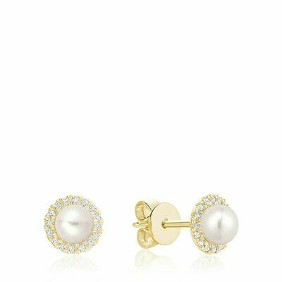 Freshwater Pearl & Diamond Earrings 5MM Pearl Yellow Gold Freshwater Pearl & Diamond Earrings 5MM Pearl Yellow Gold