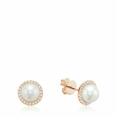 Freshwater Pearl & Diamond Earrings 6MM Pearl Rose Gold Freshwater Pearl & Diamond Earrings 6MM Pearl Rose Gold