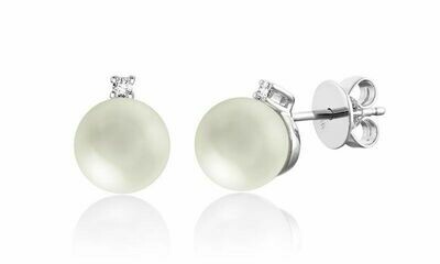 Cultured Freshwater Pearl & Diamond Stud Earrings White Gold Cultured Freshwater Pearl & Diamond Stud Earrings White Gold