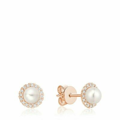 Freshwater Pearl & Diamond Earrings 5MM Pearl Rose Gold Freshwater Pearl & Diamond Earrings 5MM Pearl Rose Gold