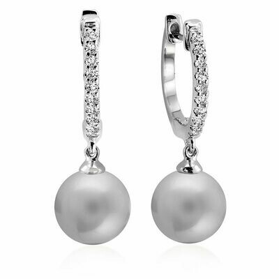Grey Pearl & Diamond Dangle Earrings White Gold Grey Pearl & Diamond Dangle Earrings White Gold