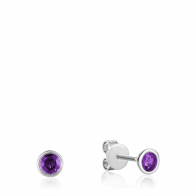 Bezel Set Amethyst Stud Earrings White Gold