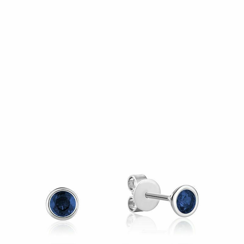 Bezel Set Blue Sapphire Stud Earrings White Gold