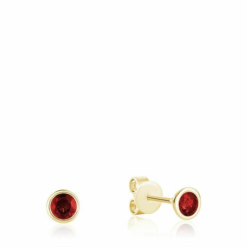 Bezel Set Ruby Stud Earrings Yellow Gold