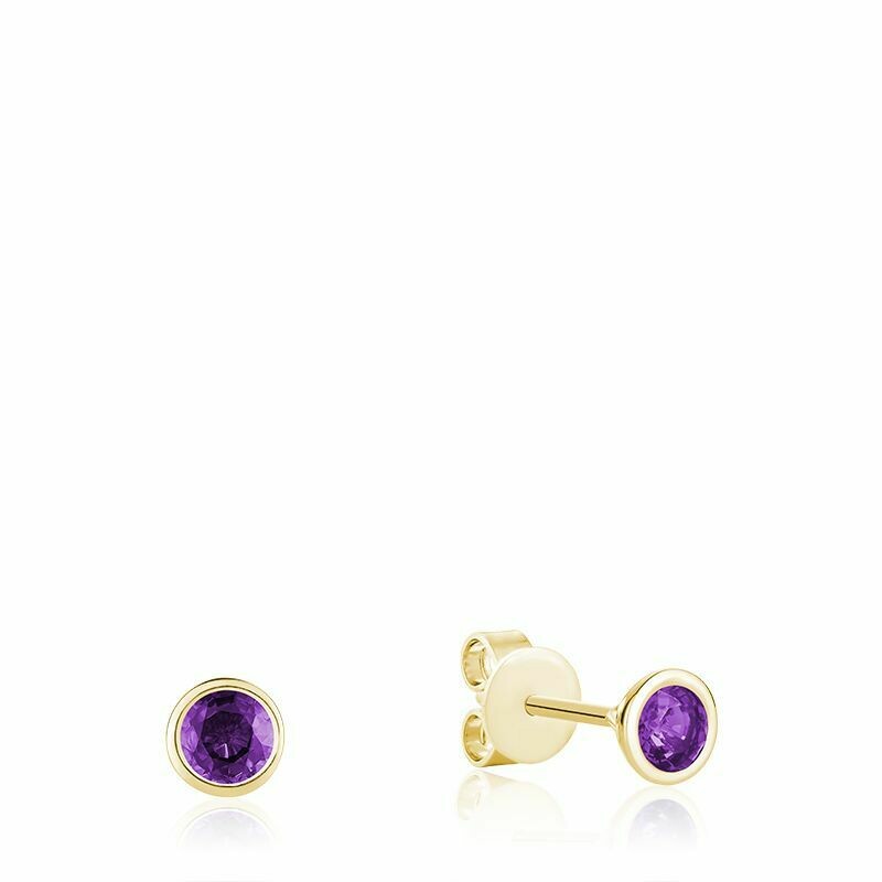 Bezel Set Amethyst Stud Earrings Yellow Gold