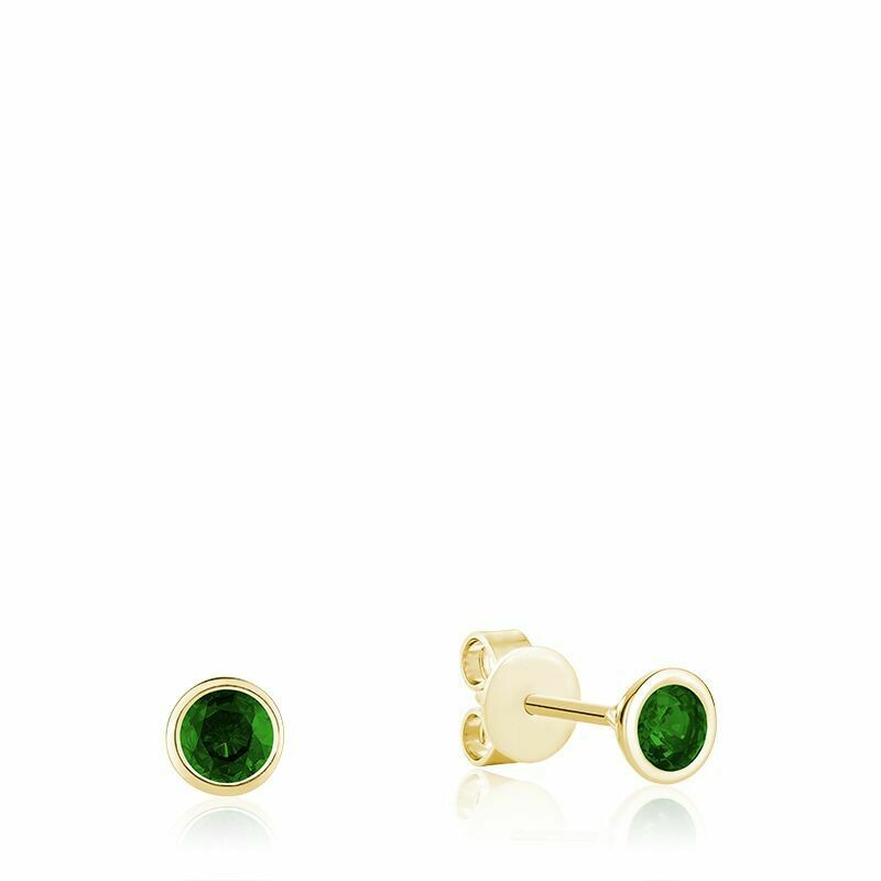 Bezel Set Emerald Stud Earrings Yellow Gold
