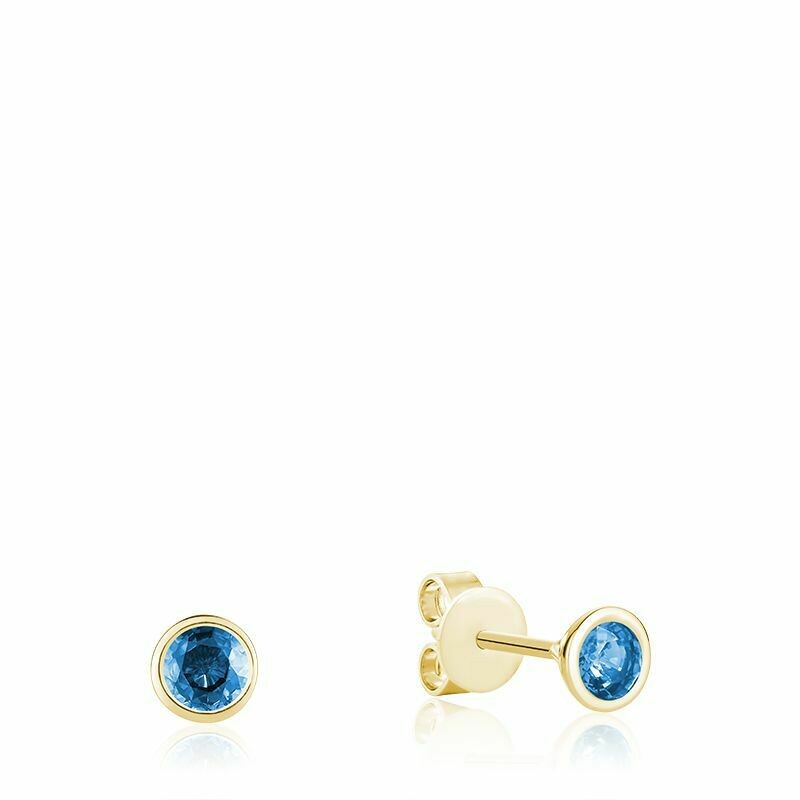 Bezel Set Blue Topaz Stud Earrings Yellow Gold