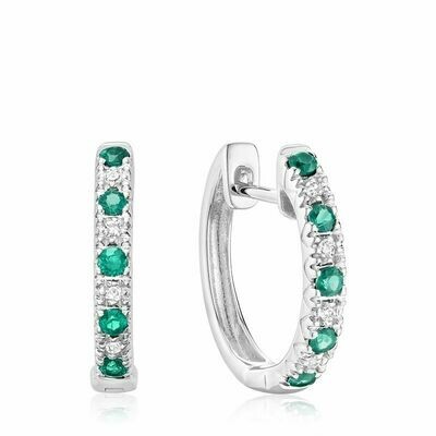 Emerald & Diamond Huggie Earrings White Gold Emerald & Diamond Huggie Earrings White Gold