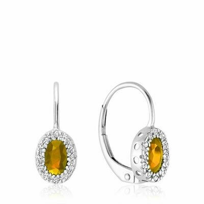 Oval Citrine &amp; Diamond Halo Dangle Earrings White Gold