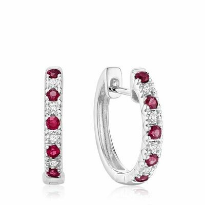 Ruby & Diamond Huggie Earrings White Gold Ruby & Diamond Huggie Earrings White Gold