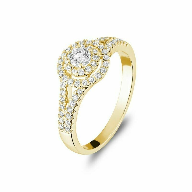Double Halo Engagement Ring 14KT Yellow Gold 0.50 carat - 1.00 CT