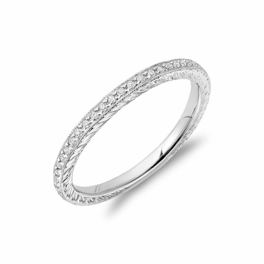 Diamond Pave Milgrain Stackable Band 14KT White Gold 0.19CTDI