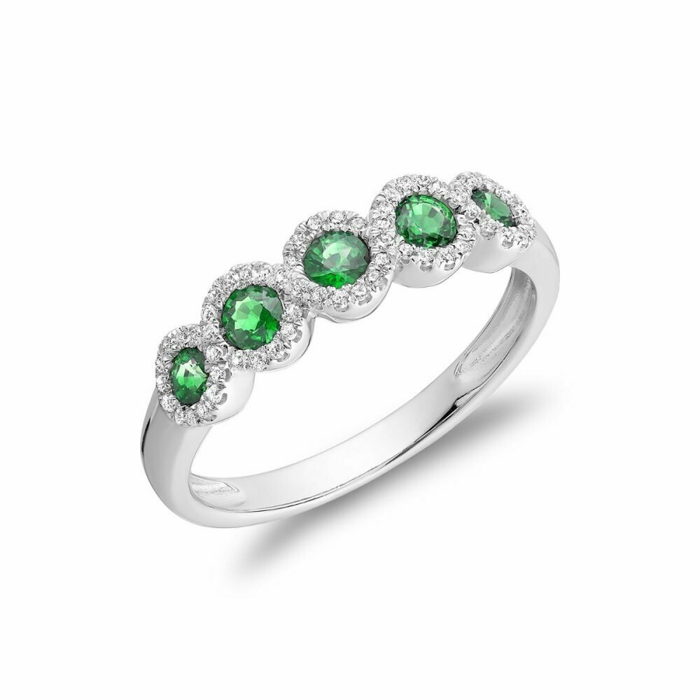 Emerald &amp; Diamond Frame Ring White Gold