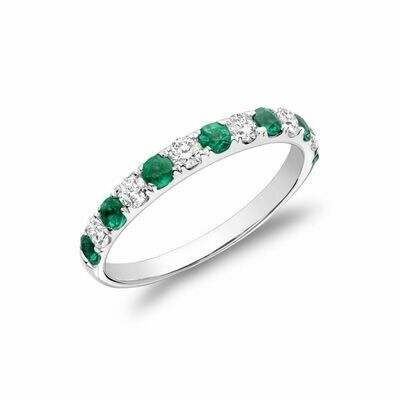 Pavé Emerald &amp; Diamond Ring White Gold