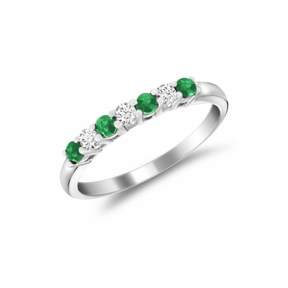 Semi Eternity Emerald &amp; Diamond Ring White Gold