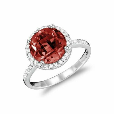 Round Garnet & Diamond Halo Ring White Gold Round Garnet & Diamond Halo Ring White Gold