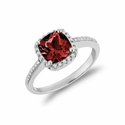 Cushion Cut Garnet & Diamond Halo Ring White Gold Cushion Cut Garnet & Diamond Halo Ring White Gold