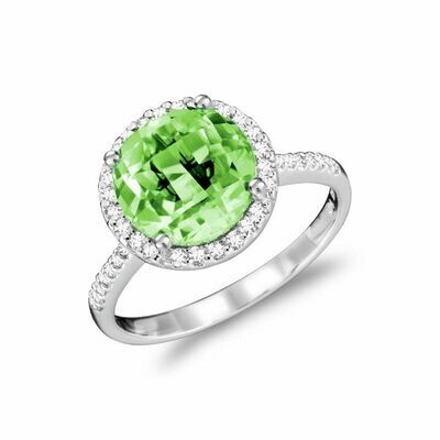 Round Peridot & Diamond Halo Ring White Gold Round Peridot & Diamond Halo Ring White Gold