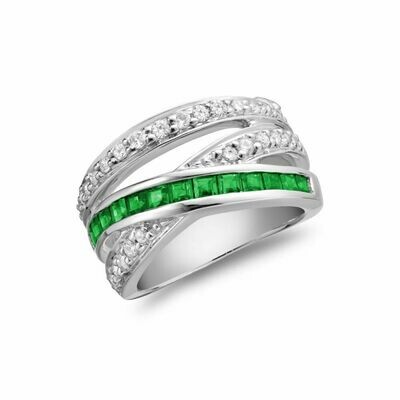 Bypass Wide Emerald & Diamond Ring White Gold Bypass Wide Emerald & Diamond Ring White Gold