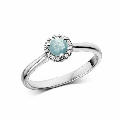 Aquamarine & Diamond Halo Ring White Gold
