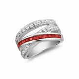 Bypass Wide Ruby &amp; Diamond Ring White Gold