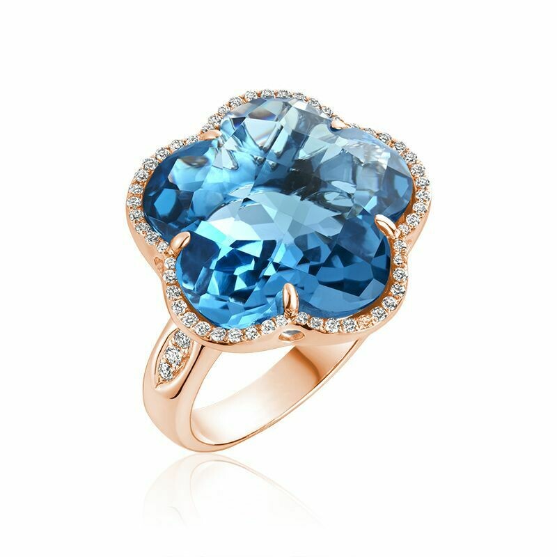 London Blue Topaz & Diamond Flower Ring Rose Gold London Blue Topaz & Diamond Flower Ring Rose Gold
